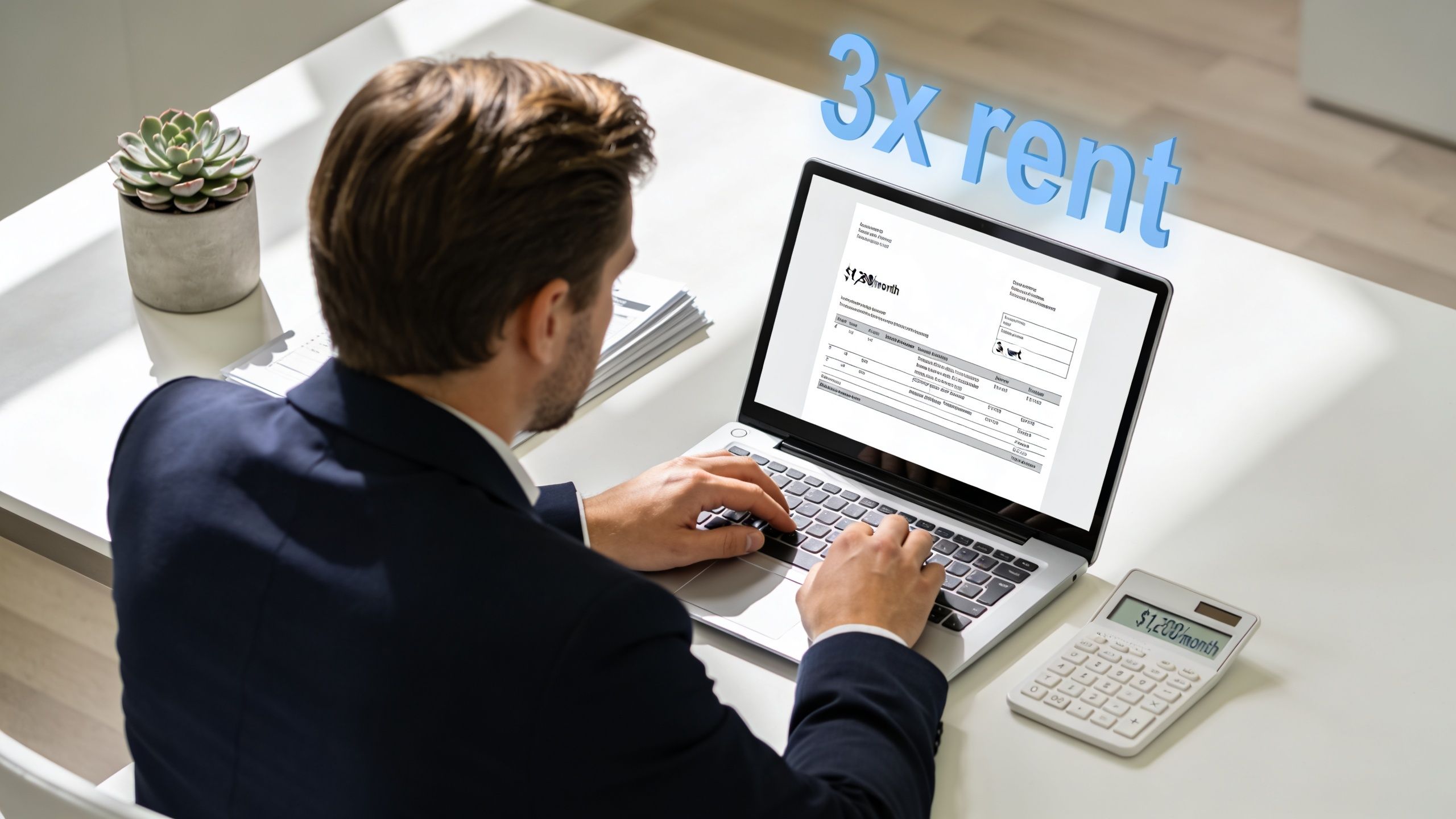 Un homme d'affaires travaillant sur un ordinateur portable pour calculer le loyer mensuel et les charges locatives.