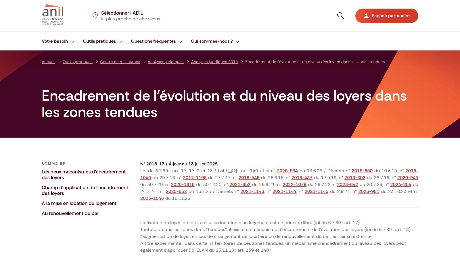 ANIL – Dossiers « Encadrement/évolution des loyers en zones tendues »